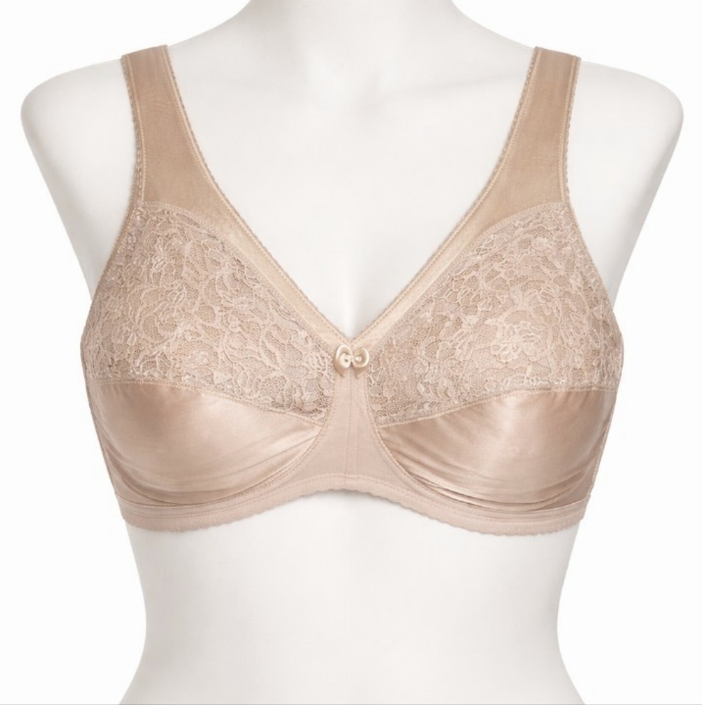 Glamorise MagicLift 1000 Wireless Bra 50D Beige Lace Full Coverage Support